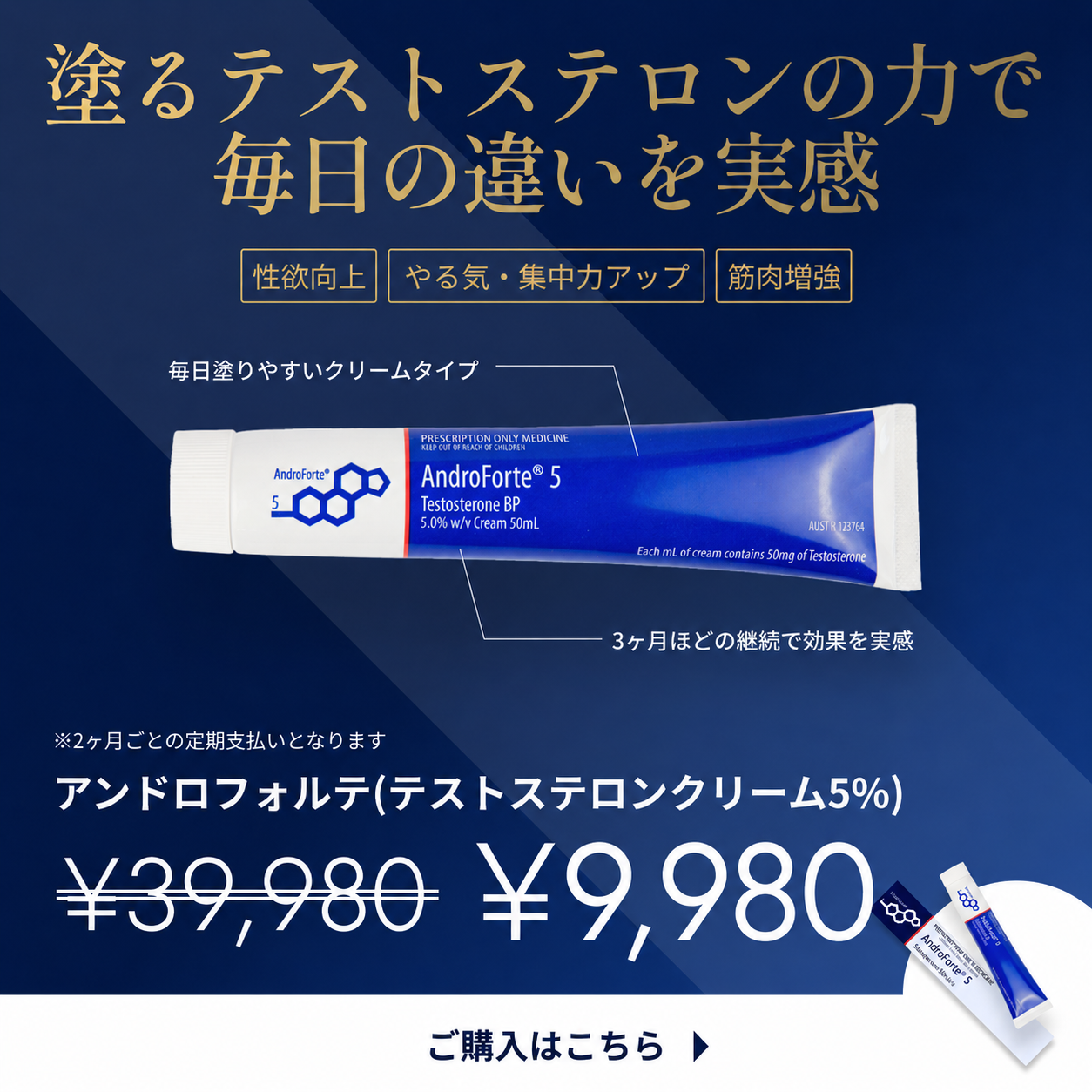 テストステロンクリーム5% - アンドロフォルテ (2ヶ月分 テストステロンクリーム5% - アンドロフォルテ (2ヶ月分