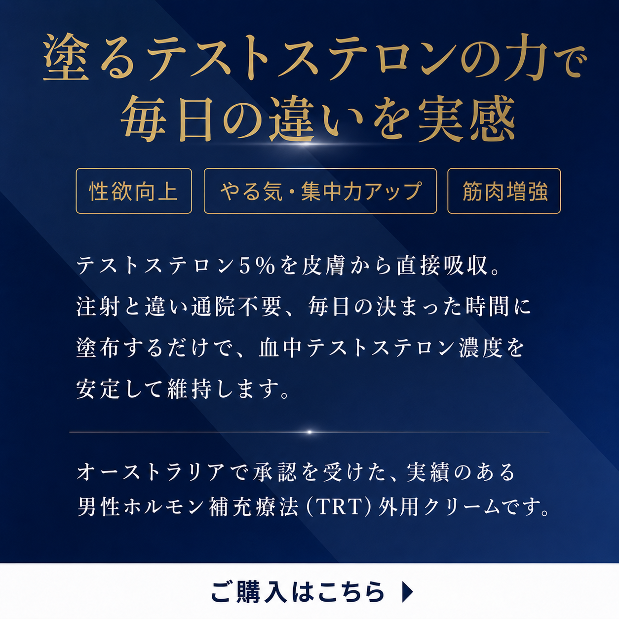 テストステロンクリーム5% - アンドロフォルテ (2ヶ月分)：オーストラリアで承認