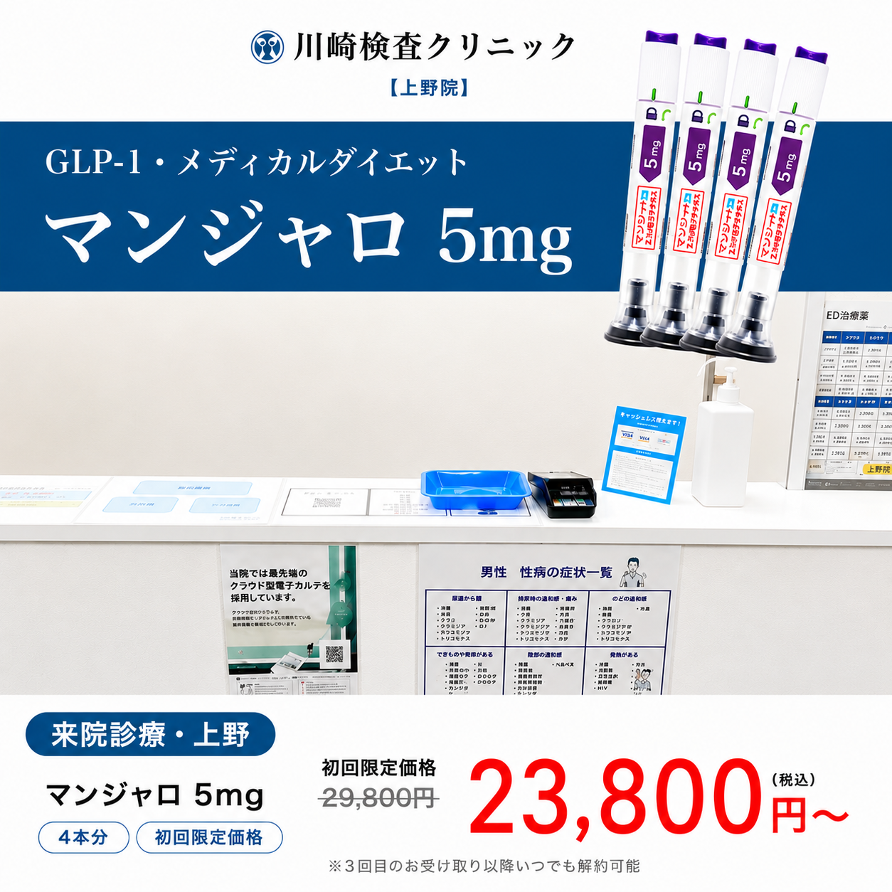 【川崎検査クリニック上野院】来院診療｜マンジャロ5mg 4本　