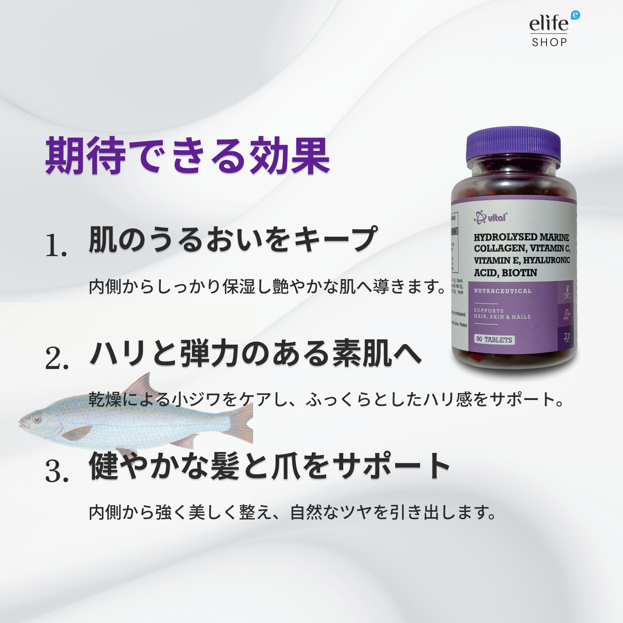 Hydrolysed Marine Collagen, Vitamin C/E, Hyaluronic Acid, Biotin Capsule