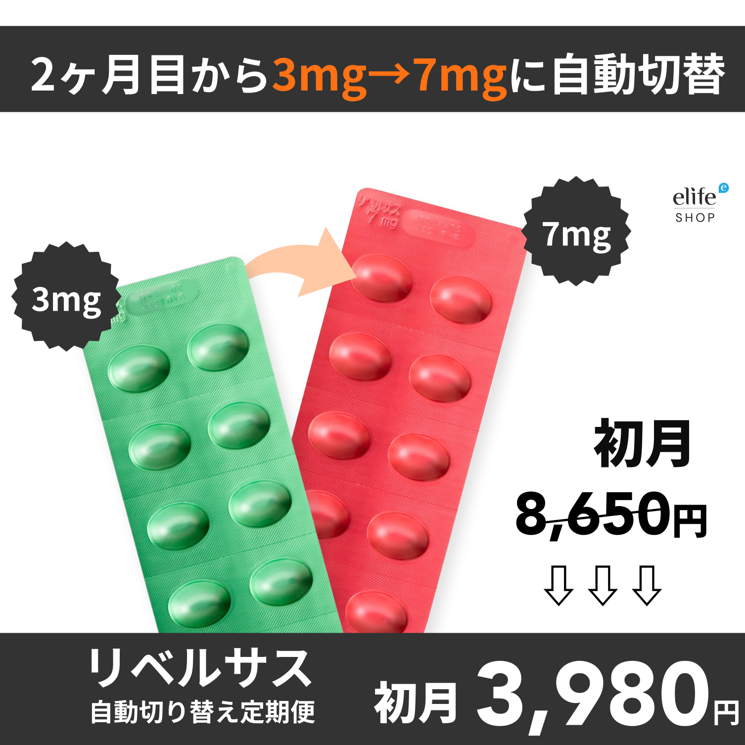 初月¥3,980！リベルサス 自動切り替え定期便 （初月3mg / 2ヶ月目以降7mg）